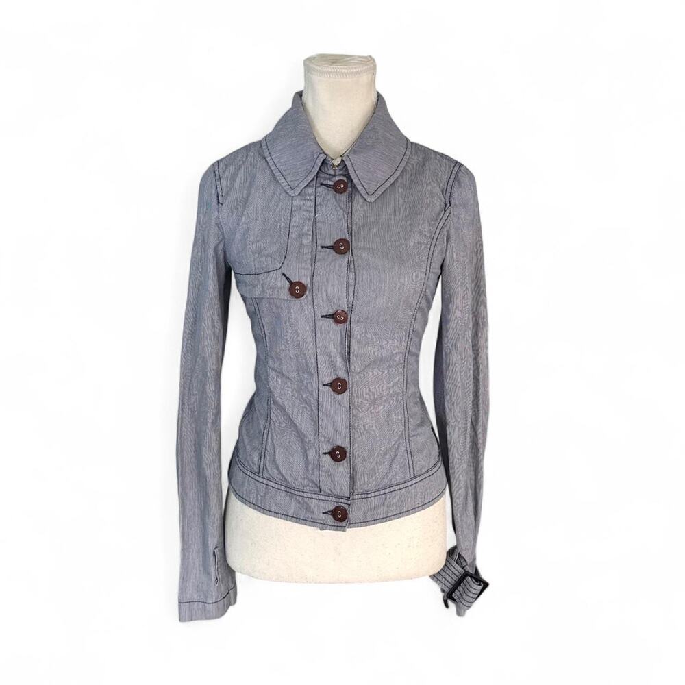 Y2K button up collard office siren Armani Jeans gray denim subtle stripes size 4